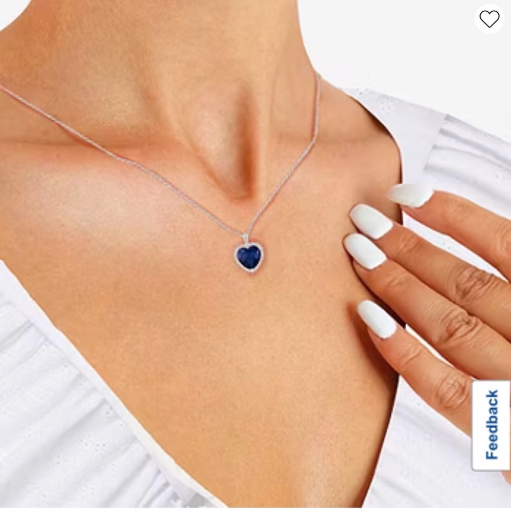 Sterling Silver Blue Sapphire Heart Halo Necklace Romantic Gift.